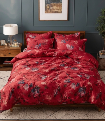 Crystal Cotton Double Bed Sheet – Red Floral Design