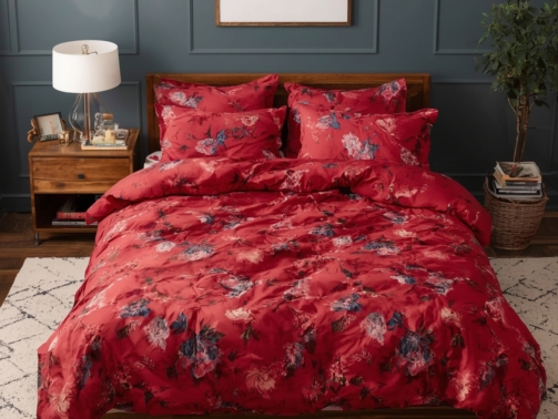 Crystal Cotton Double Bed Sheet – Red Floral Design