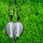 Customized Name Magnetic Broken Heart Necklace – Silver/Black Pendant